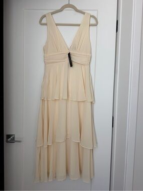 Lulu's Cream Tiered V-Neck Maxi Dress